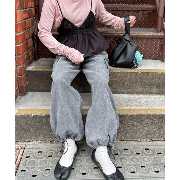ワイドパンツ ジーンズ デニム デニムパンツ 「XSサイズあり」デニムカーゴジョガーパンツ レディー...