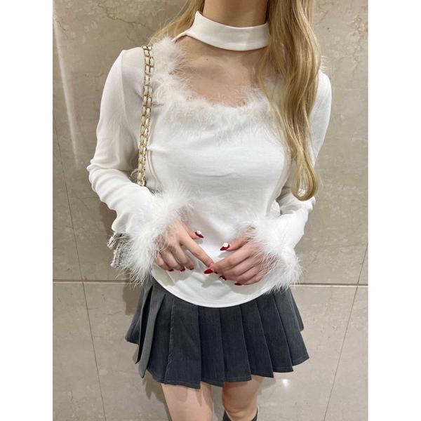 tシャツ 「PHILLY」フェイクファーパイピングトップス レディース