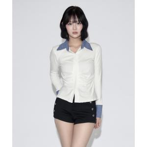 ブラウス シャツ Ruched Striped Ribbed Cardigan / シャーリングストライプリブカーディガン レディース