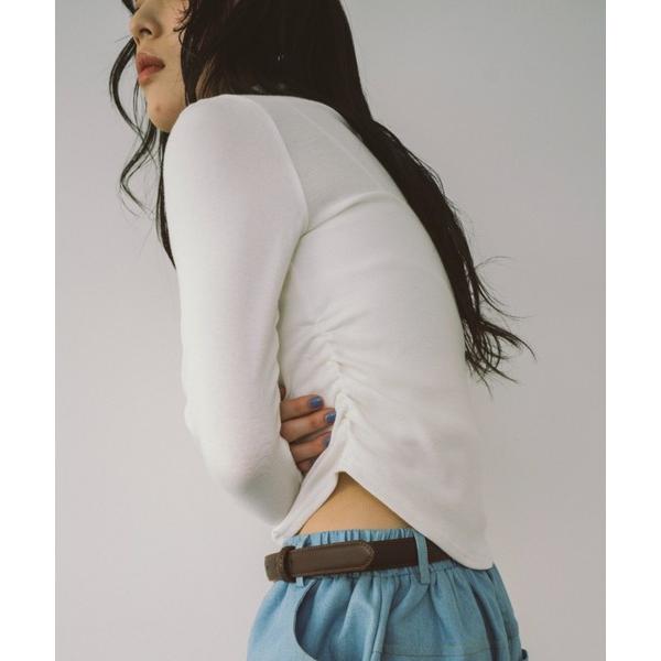 tシャツ サイドギャザーハイネックロンTEE レディース