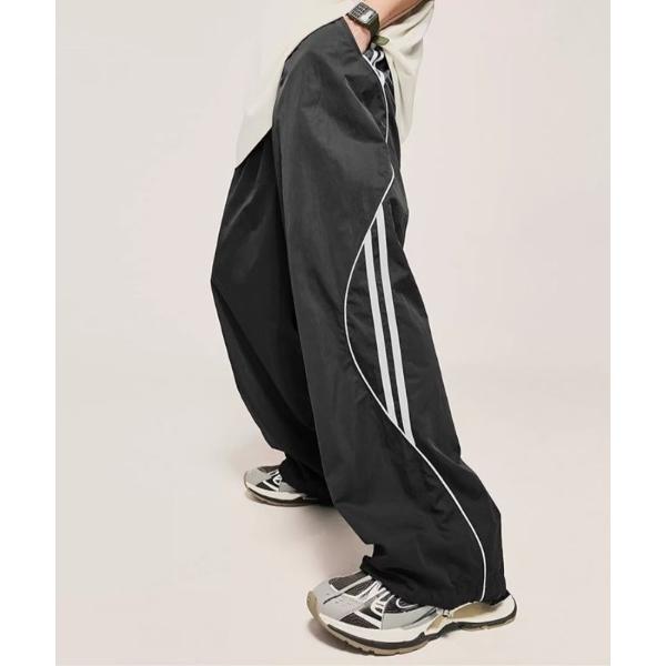 パンツ パイピングサイドライン ナイロンワイドパンツ メンズ