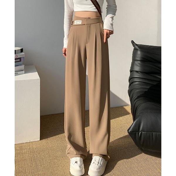 スラックス パンツ ウエストデザイン スタイルアップ タックスリムスラックス レディース