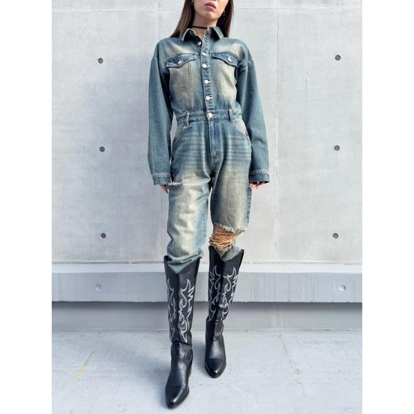 オールインワン ヴィンテージ加工デニムオールインワン レディース