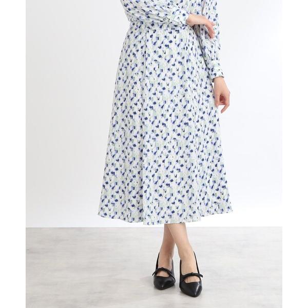 スカート 「マシンウォッシュ可／セットアップ可」フリュイドプリントスカート