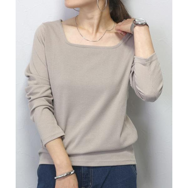 tシャツ スクエアネックリブカットソー レディース