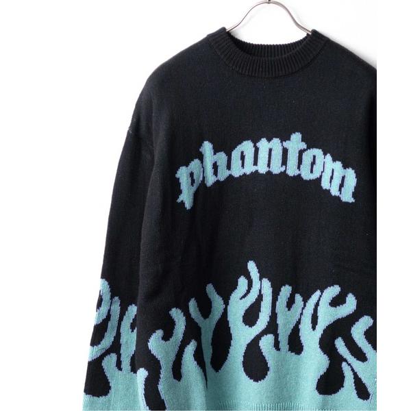 セーター ニット 「Bling leads」ファイヤーパターン　クルーネックニット メンズ レディー...