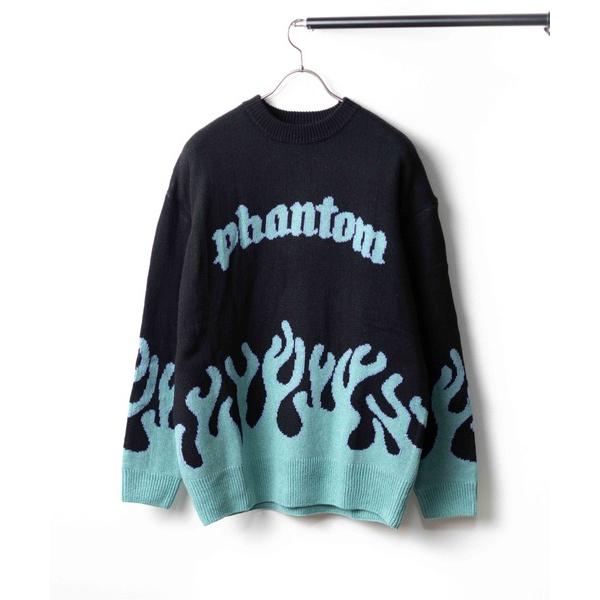 セーター ニット Bling leadsファイヤーパターン　クルーネックニット メンズ レディース