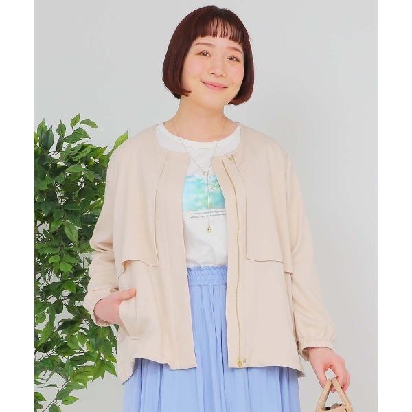 ジャケット ノーカラージャケット 「L〜5L 大きいサイズ」シャンブレーノーカラージャケット レディ...