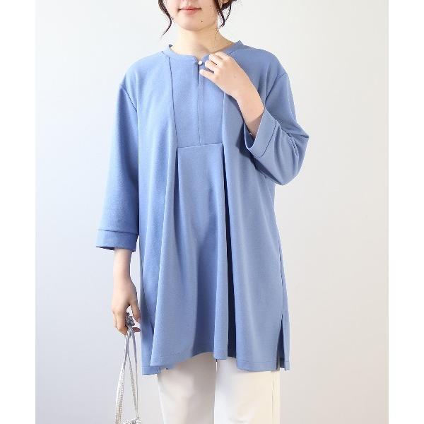 チュニック 「L〜5L 大きいサイズ」カットジョーゼットバンドカラーチュニック