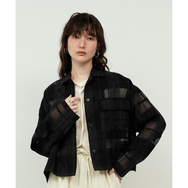 ブラウス シャツ See-through check cropped shirt / シースルーチェ...