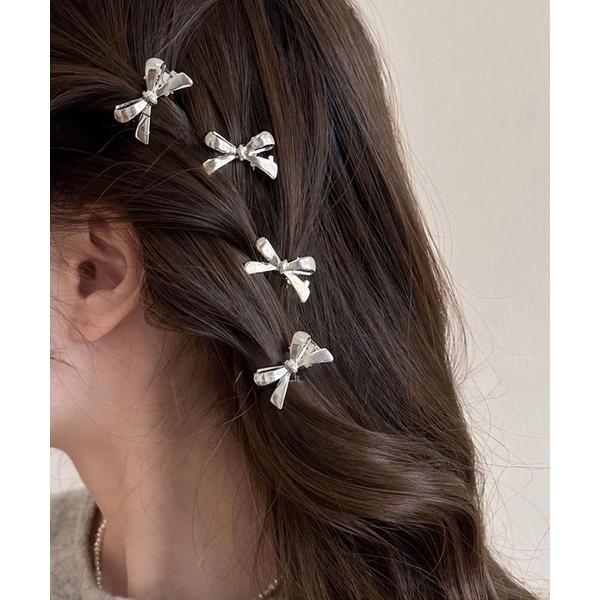 ヘアピン ４Pメタルミニリボンヘアクリップセット