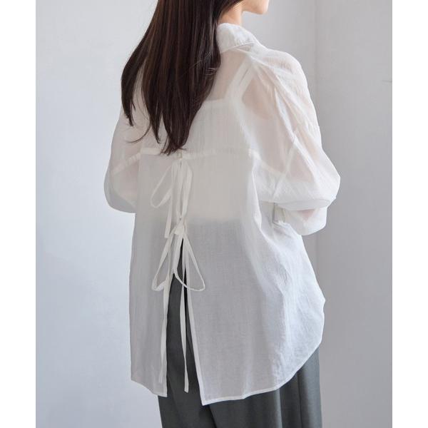 ブラウス シャツ バックスリットリボンシアーシャツ レディース