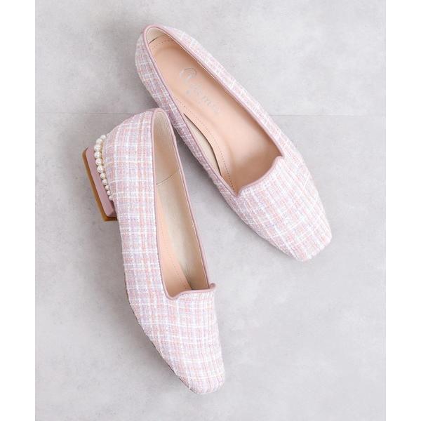 パンプス オペラカット　パールヒールフラットシューズ