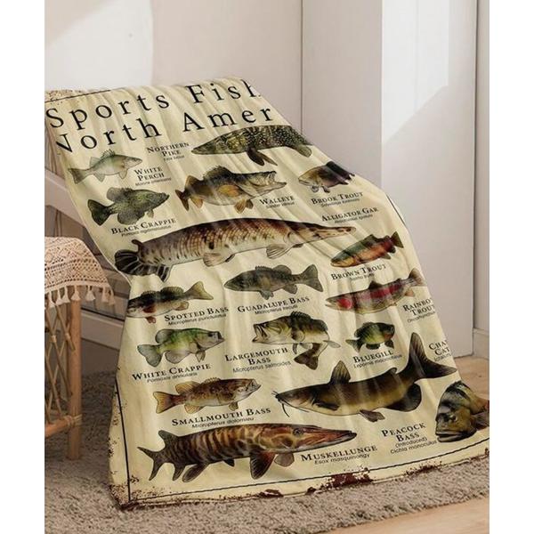 ブランケット 3-1A7 ブランケット　魚柄 110cm×150cm　ベージュ