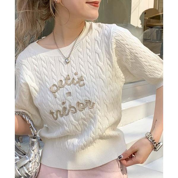 ニット セーター 「mily bilet」上品フェミニン。コード刺繍ケーブル柄サマーニット レディー...