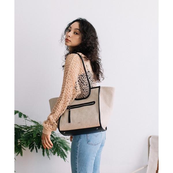 トートバッグ BEAURE ヴュレ リネン × レザー ポケットディティール トート レディース メ...