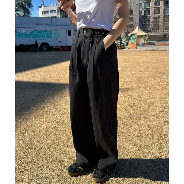 パンツ ツーストラップコットンワイドパンツ（レギュラー丈） レディース