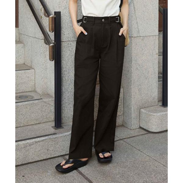 パンツ ツーストラップコットンワイドパンツ（ロング丈） レディース