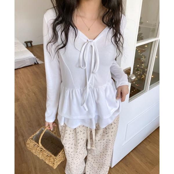 tシャツ フリルボタンカーディガントップ レディース