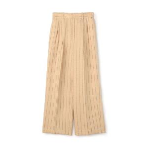 パンツ ダブルカバーリネン タックワイドパンツ レディース