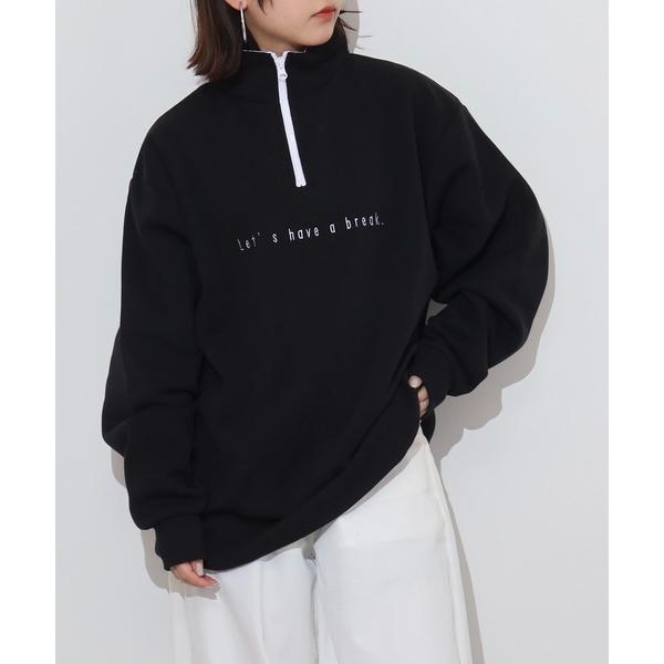 トレーナー スウェット WS select ストレッチ裏起毛　エモイラスト柄ハーフジップスウェットシ...