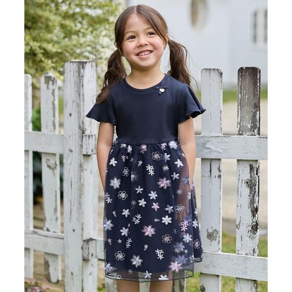 ワンピース 刺繍チュールワンピース キッズ 子供服 女の子