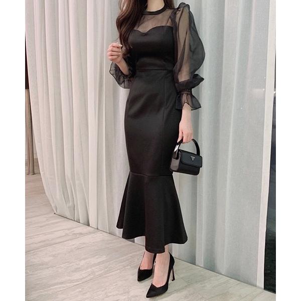 ワンピース YUGA　パフスリーブ　ウエストスリム　フィッシュテールワンピース