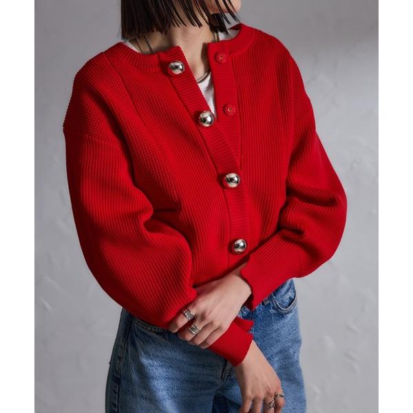 ニット セーター BIGゴールドボタン畔ニットカーディガン レディース