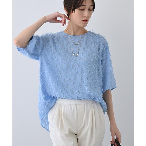 ブラウス シャツ 「トレンド／ヘアリー」フリンジカットジャカードTブラウス レディース