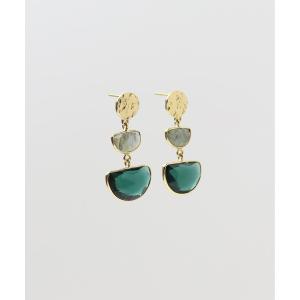 ピアス 天然石　ダブルセミサークルピアス レディース