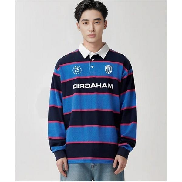 ポロシャツ ポロ 「mahagrid/マハグリッド」 STRIPE RUGBY SHIRT/ボーダー...