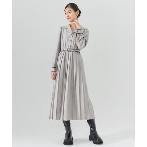 ワンピース バイカラープリーツシャツワンピース