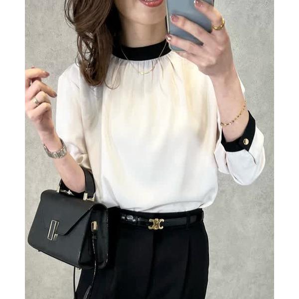 ブラウス シャツ バイカラーギャザーブラウス レディース