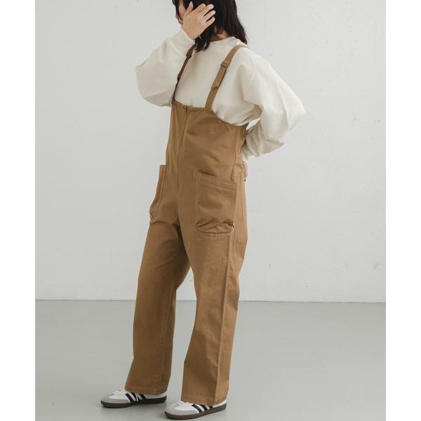 サロペット オーバーオール 製品染めジップデザインサロペット レディース