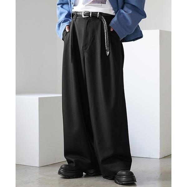 スラックス 「MinoriTY」極とろみ素材クラシックダブルタックワイドスラックスバギーパンツ 春服...