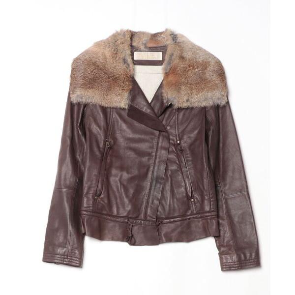 ブルゾン アウター Bon Vieux Temps/革ブルゾン(ラムズスキン＆ラビットファー) レデ...