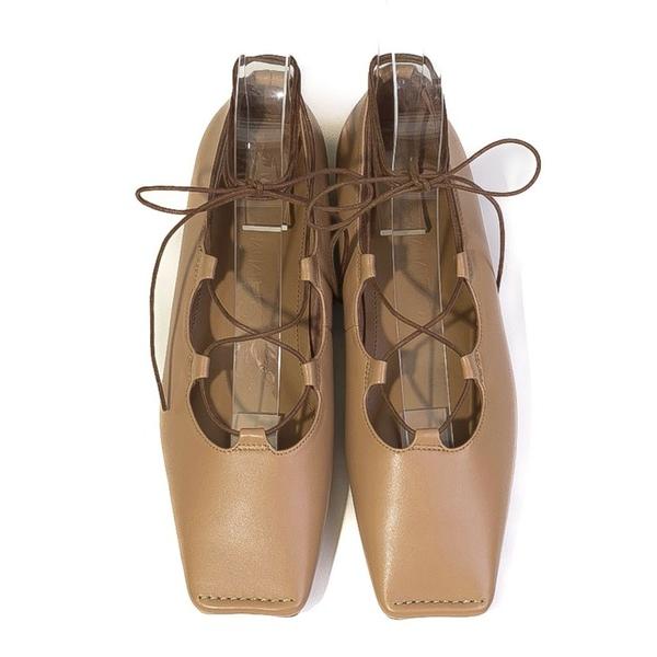 パンプス スクエアトゥギリーフラットシューズ