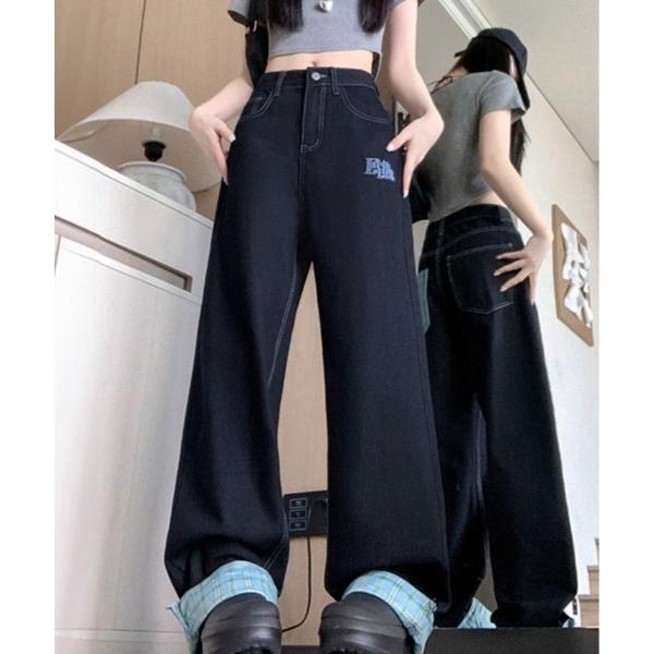 ワイドパンツ ジーンズ デニム デニムパンツ 裾裏 チェック柄 デニムパンツ レディース