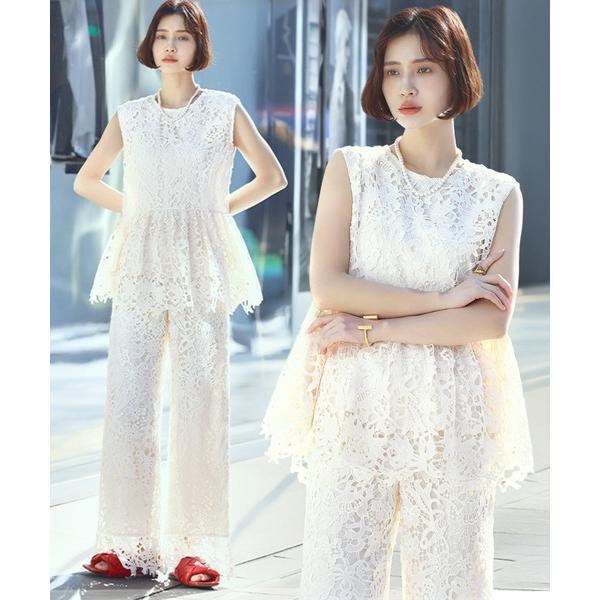 セットアップ ケミカルレースブラウス・ワイドパンツセットアップ「今季No.1 ブラウスとパンツのセッ...