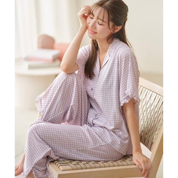 パジャマ ルームウェア レーヨンブレンドフリルシャツパジャマ レディース