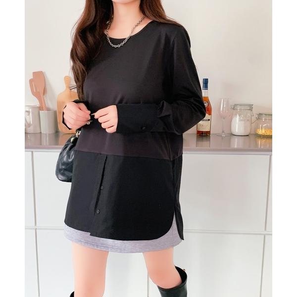 tシャツ ラウンドヘムシャツレイヤード裏起毛インナー レディース