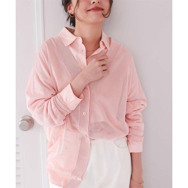 カーディガン ゆったりシアーVネックニットカーディガン レディース