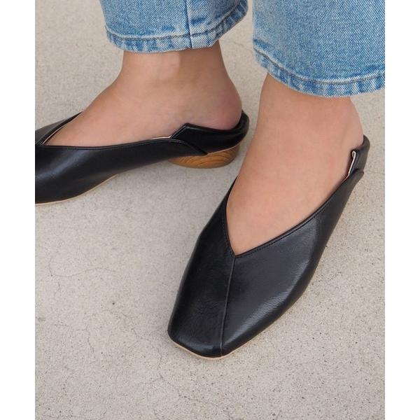パンプス 「かかとが踏める2WAY」大人見えシンプル ウッドヒールパンプス