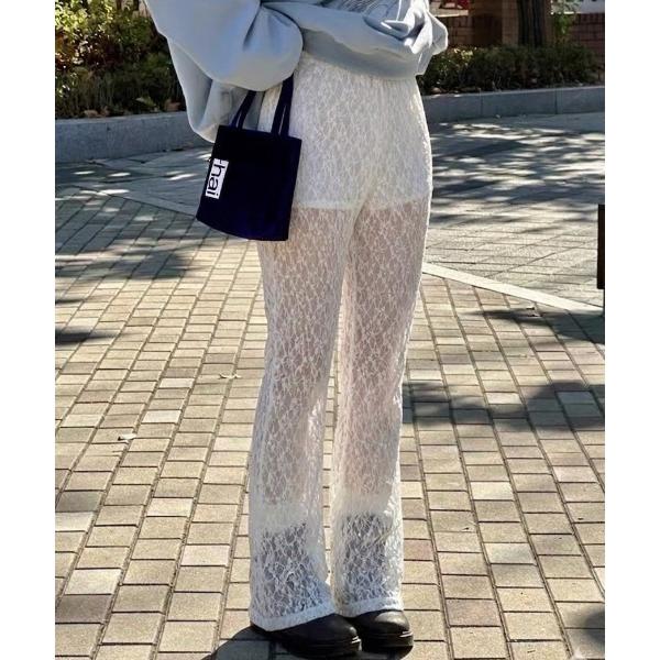 パンツ レーススリム フレアパンツ レイヤード着 着回し力 レディース