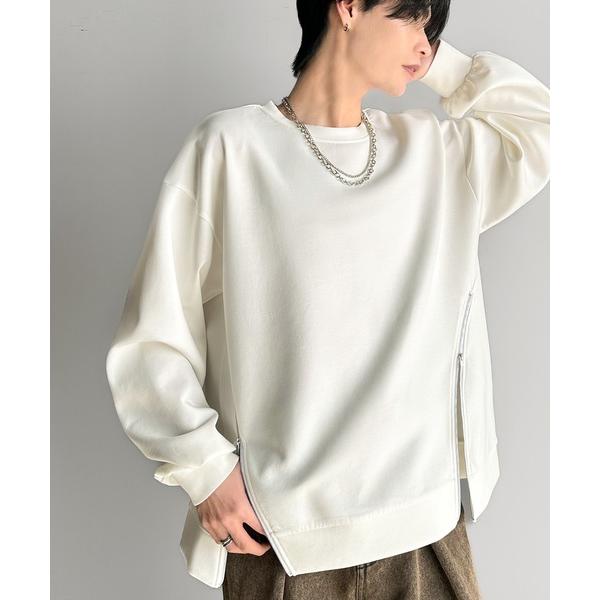 トレーナー スウェット 「Javaジャバコラボ」シンプルにお洒落を。アシメファスナーラウンドネックポ...