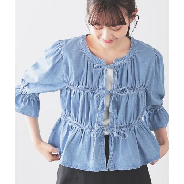 ブラウス シャツ ６分袖デニムブラウス レディース