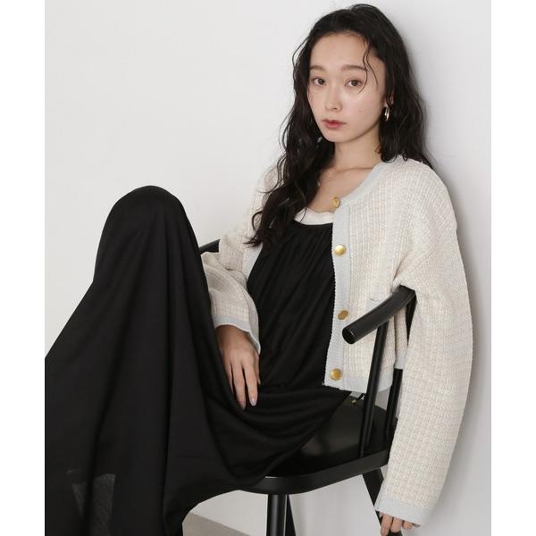 カーディガン ツイードライクショートニットブルゾン レディース