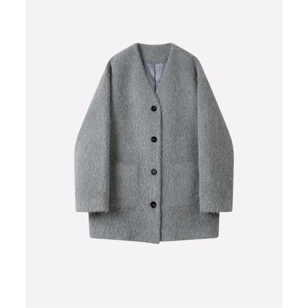 ノーカラーコート コート Elegant Mid-Length Gray Coat レディース