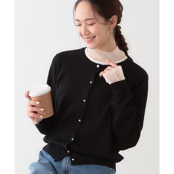 カーディガン 「洗える/S-LL」ビジューボタンで華やかさをプラスする きれいめニットカーディガン「...