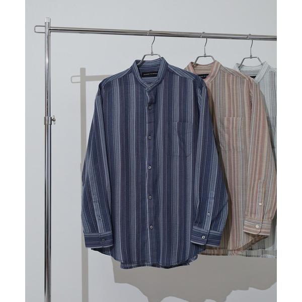 シャツ Striped band collar shirt / TCストライプバンドカラーシャツ u...